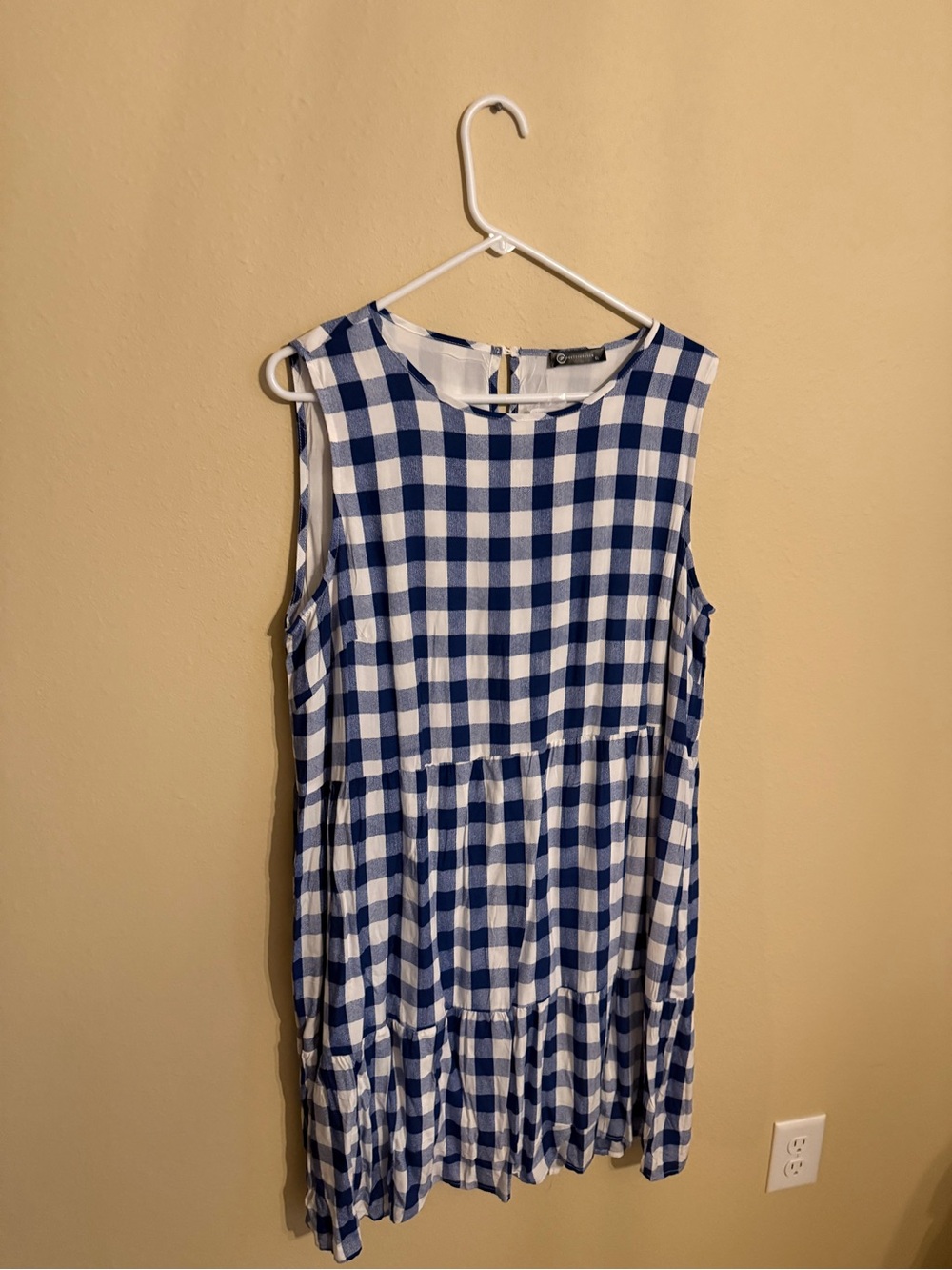 Sleeveless Blue and White Gingham Midi Dress